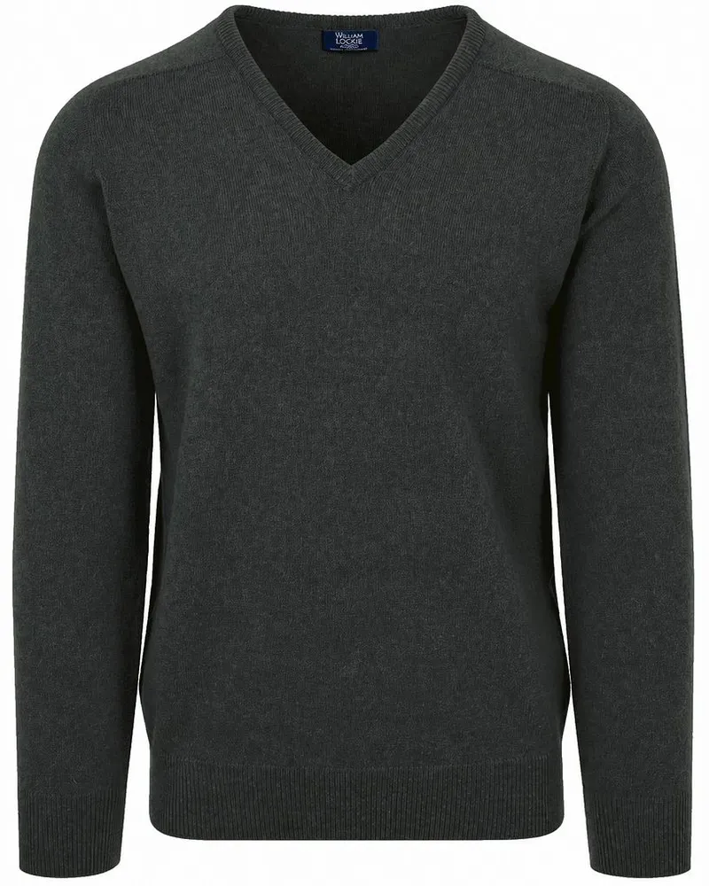 William Lockie V-Ausschnitt Pullover Lammwolle Cossack Dunkelgrün