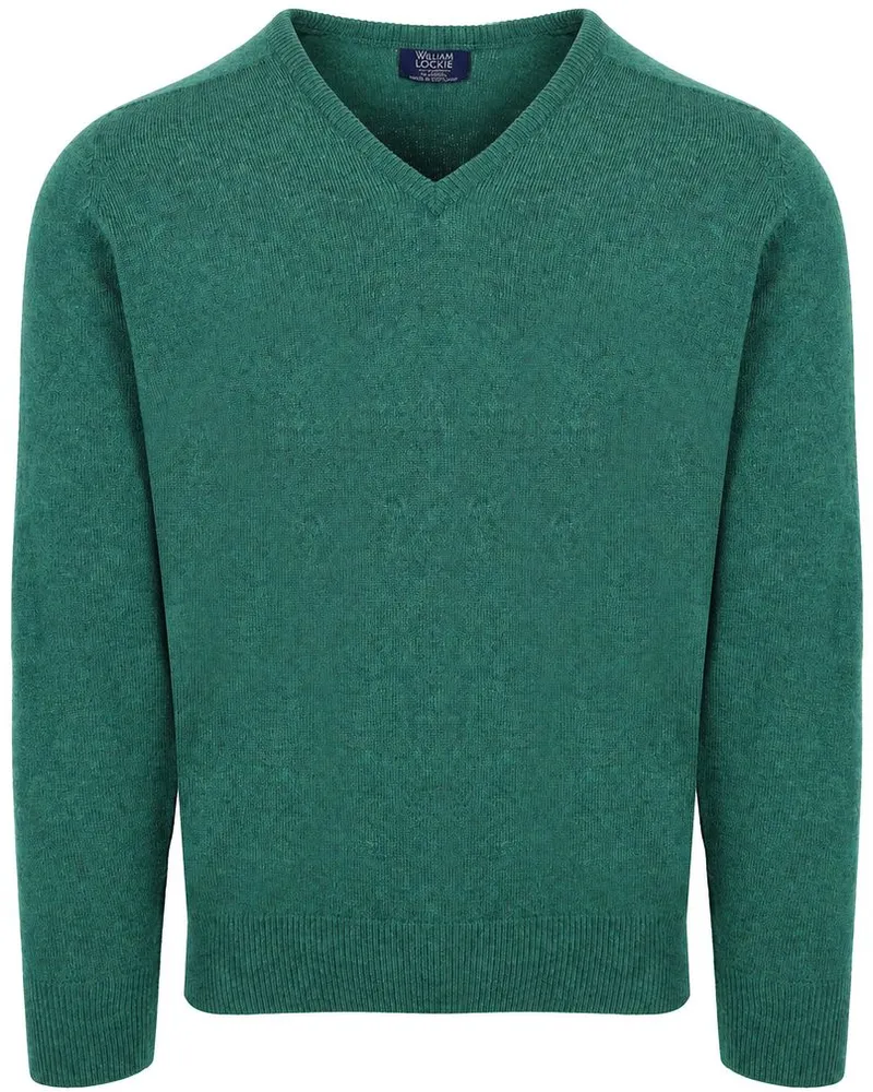 William Lockie V-Ausschnitt Pullover Lammwolle Cossack Dunkelgrün
