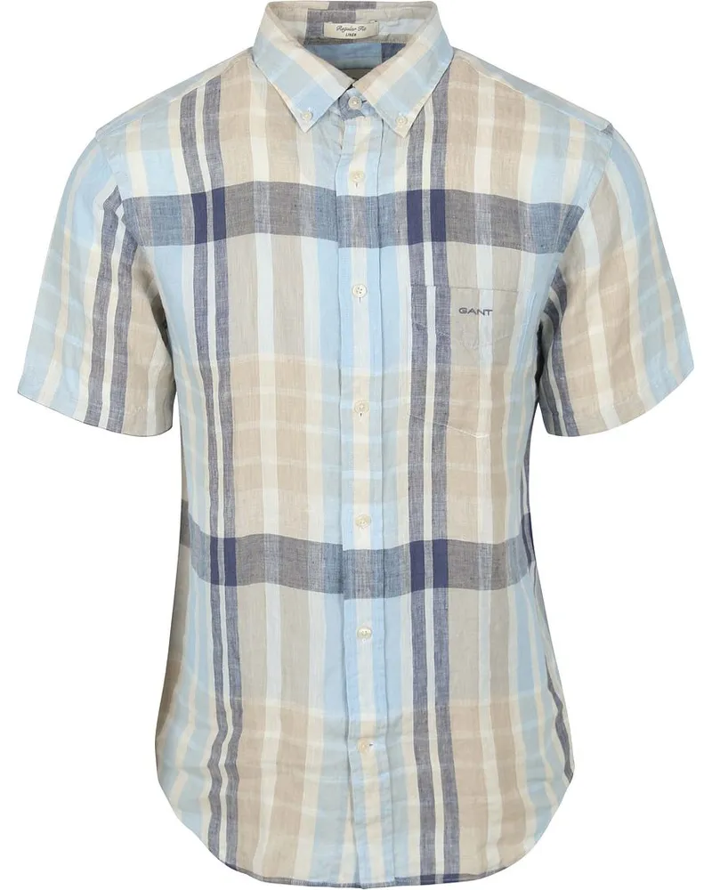 Gant Short Sleeve Hemd Leinen Karos Blau Blau