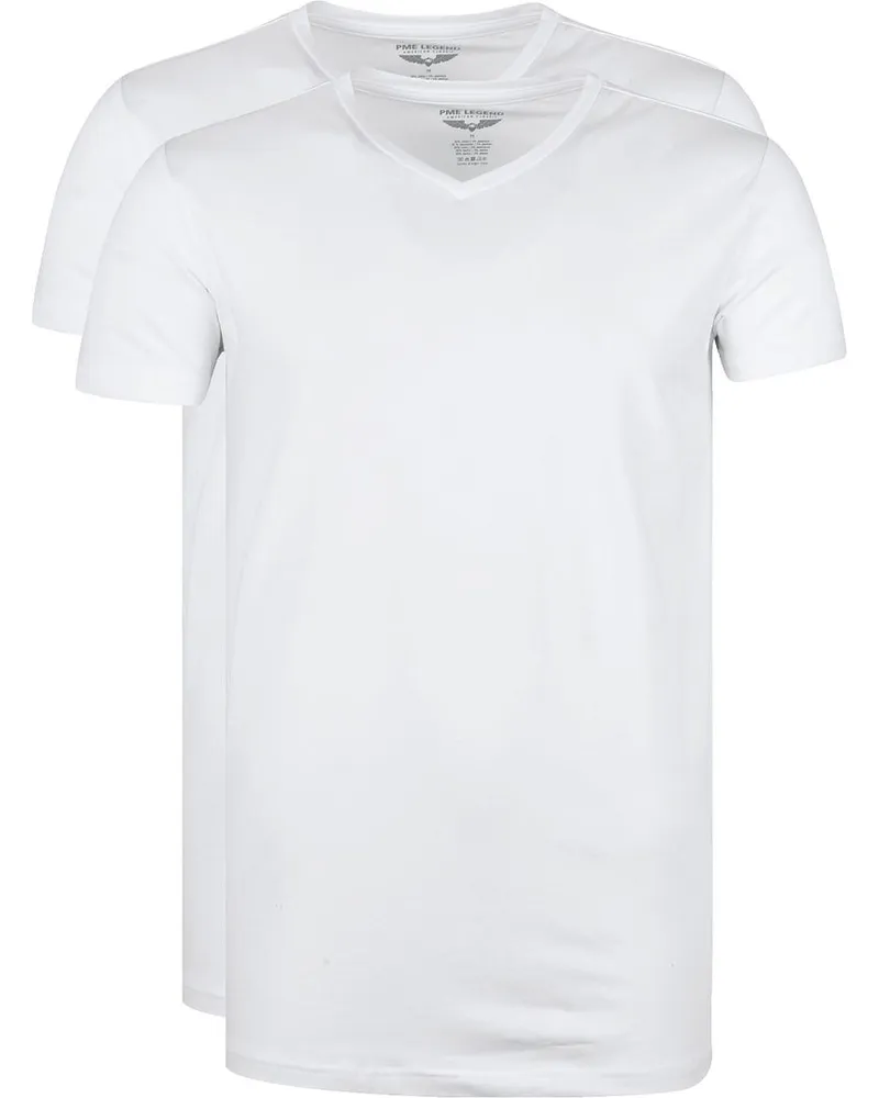 PME Legend Basic T-Shirt 2er Pack V-Ausschnitt Weiß Weiß
