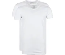 Basic T-Shirt 2er Pack V-Ausschnitt Weiß