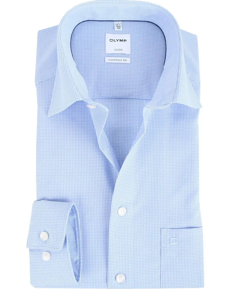 Olymp Luxor Comfort Fit Hemd Blau Karo Blau