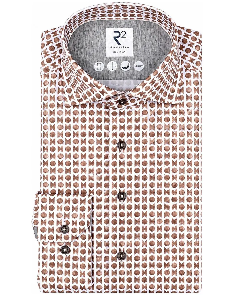 R2 Amsterdam R2 Jerseyhemd Print Taupe Beige