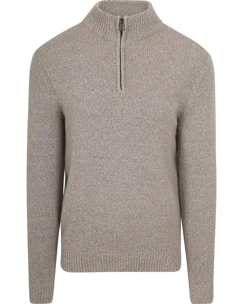 Suitable Half Zip Pullover Boiled Wool Taupe Braun