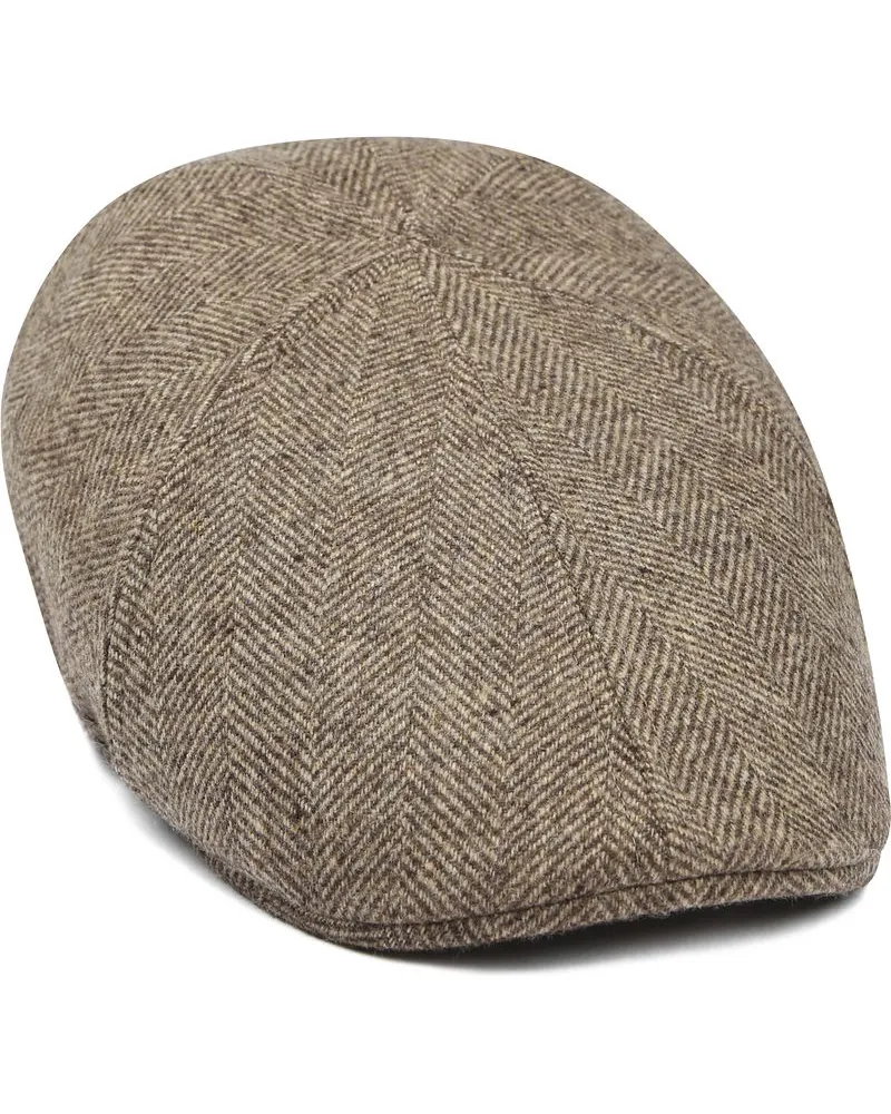 Suitable Flat Cap Wool Herringbone Beige Beige