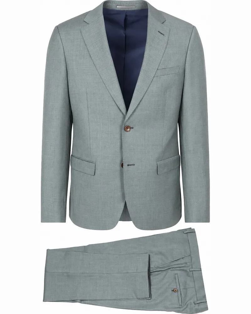Suitable Anzug Sharkskin Wolle Grün Grün