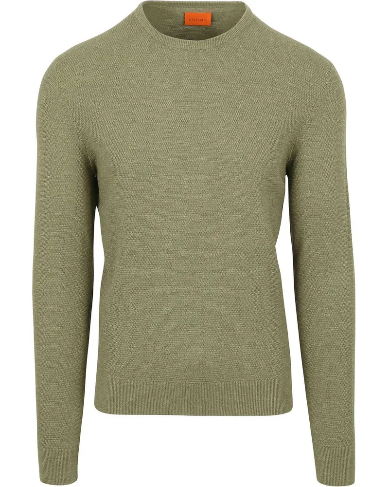 Suitable Pullover Structure Slub Olivgrün Grün