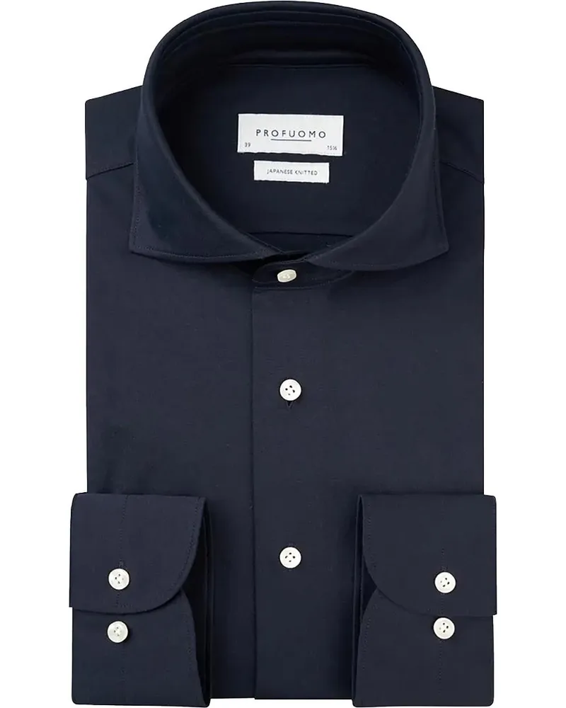 Profuomo Japanese Knitted Hemd Denim Navy Dunkelblau