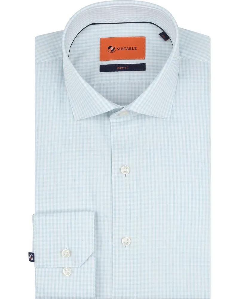 Suitable Hemd Extra Long Sleeves Twill Karos Hellgrün Grün