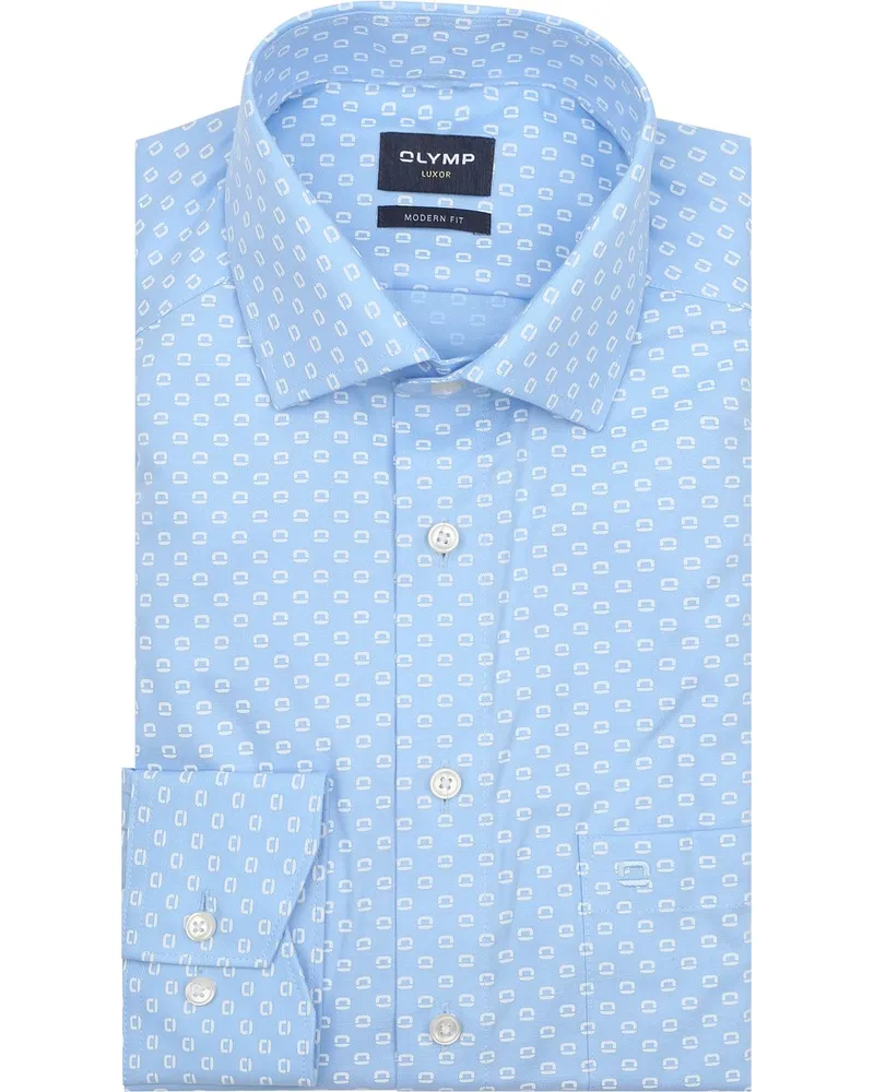 Olymp Luxor Hemd Druck Logo Blau Hellblau