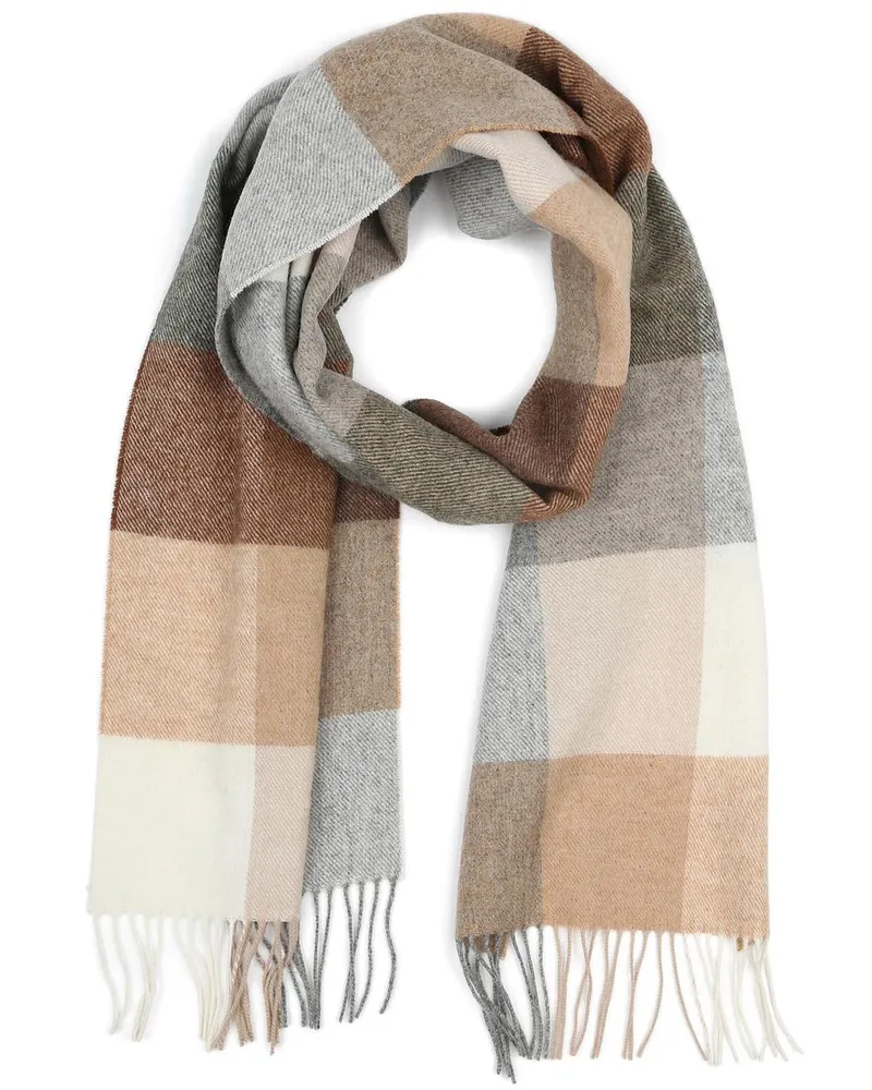 Profuomo Schal Wolle Karo Braun Grau Beige Grau