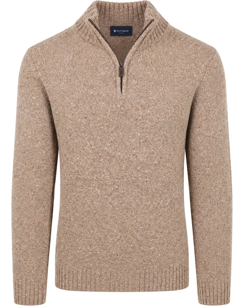 Suitable Half Zip Pullover Tweed Beige Beige