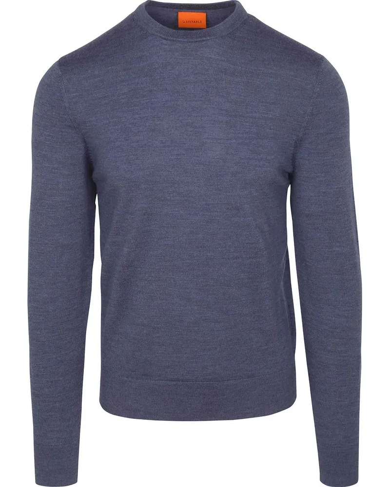 Suitable Herren Merino Pullover mit Rundhals – Denimblau Blau