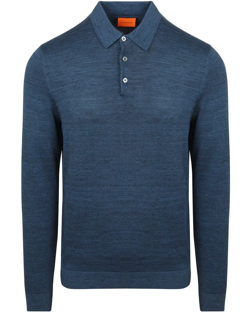 Suitable Langarm - Longsleeve Poloshirt Flat Knit Blau Blau