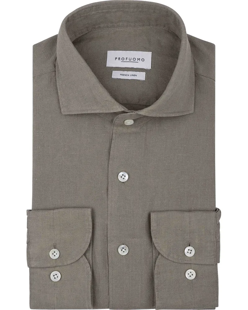 Profuomo Hemd Leinen Grün Grün