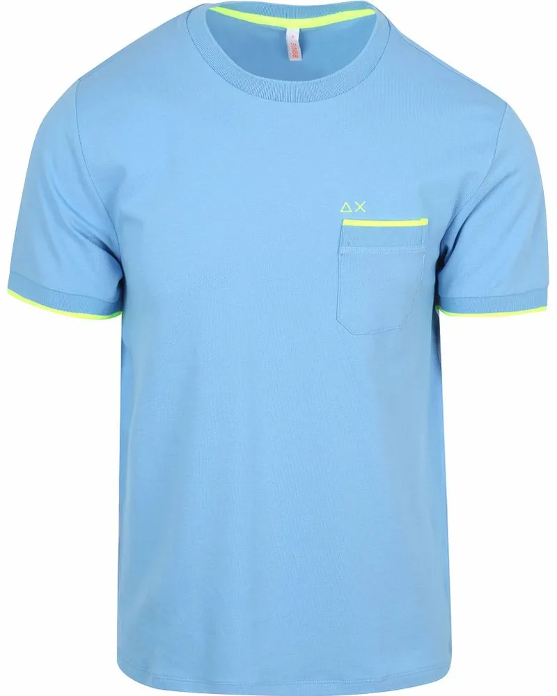 Sun68 Piqué T-Shirt Fluo Stripe Hellblau Hellblau