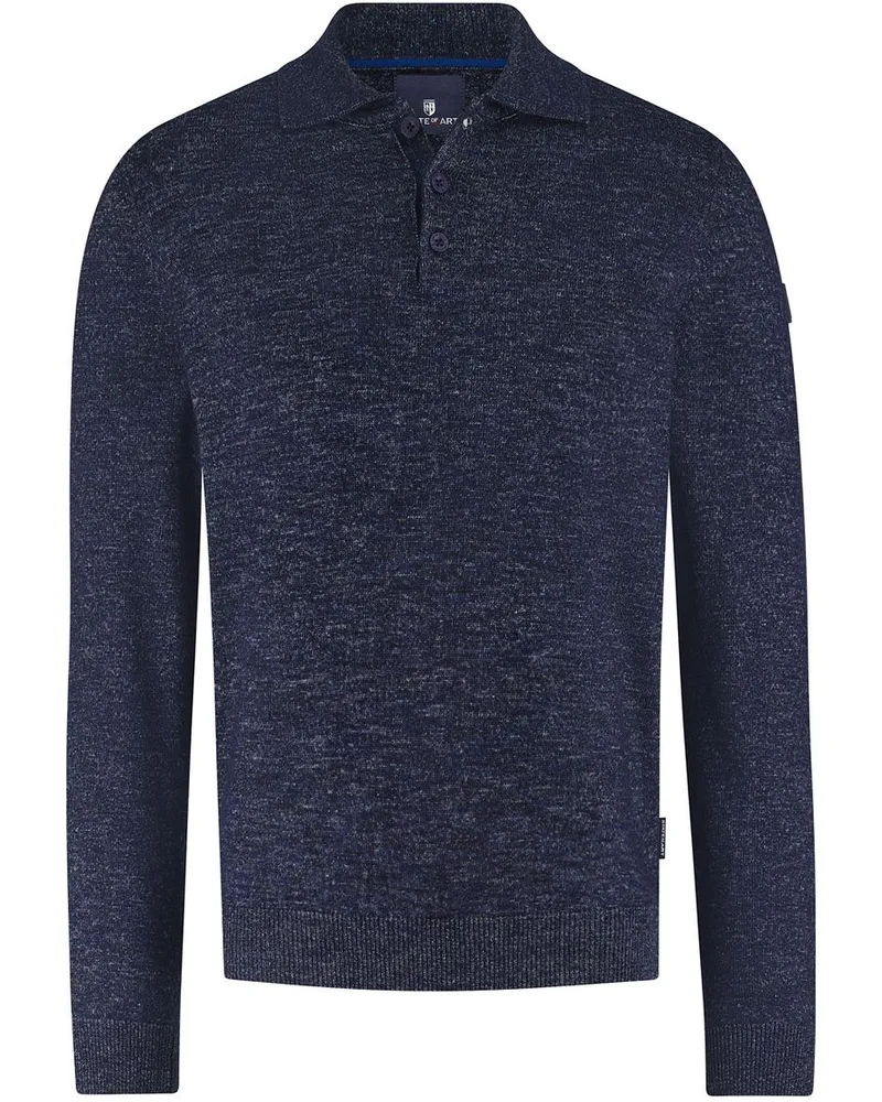 State of Art Pullover mit Polokragen Melange Navy Blau