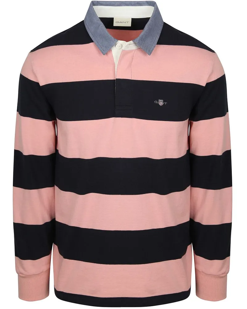 Gant Heavy Rugger Shield Poloshirt Streifen Navy Rosa Pink