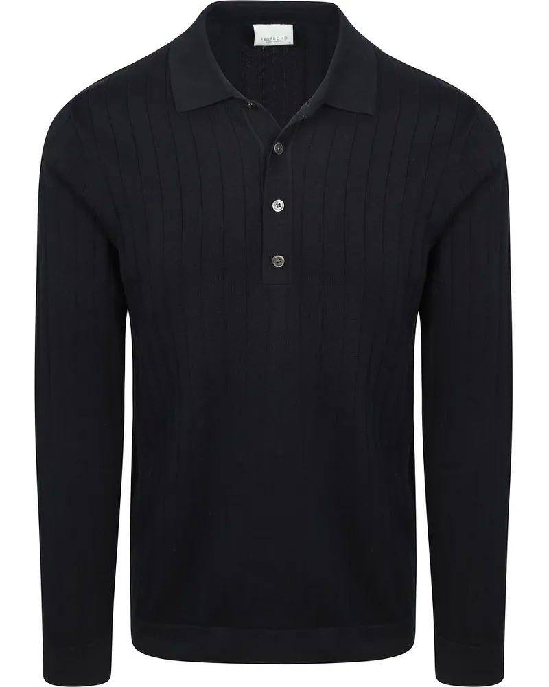 Profuomo Langarm-Poloshirt Luxury Basic Navy Dunkelblau