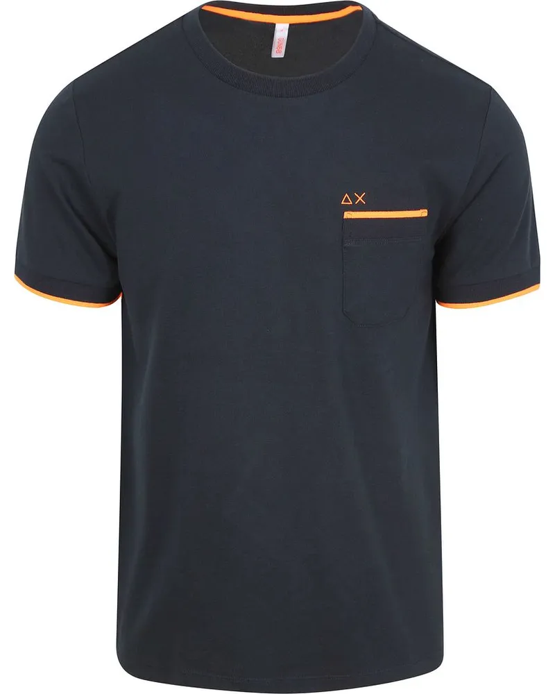 Sun68 Piqué T-Shirt Fluo Stripe Navy Dunkelblau