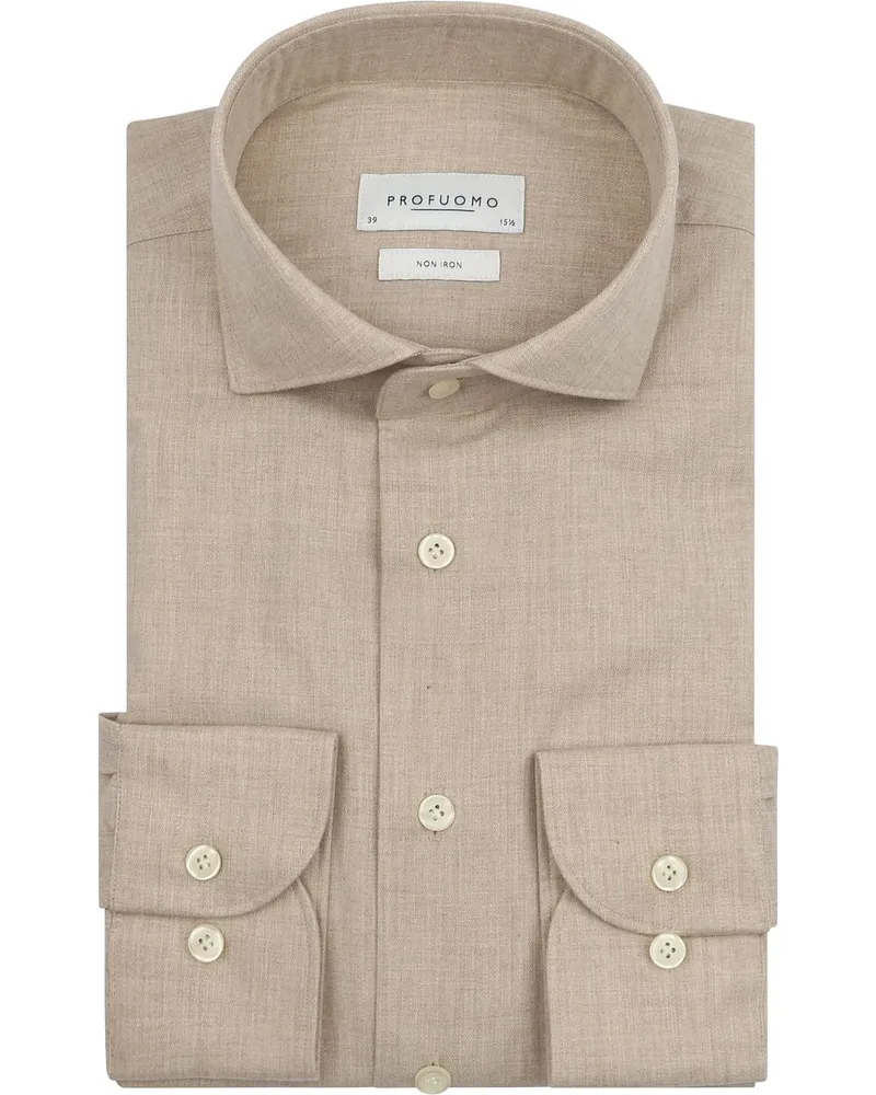 Profuomo Hemd Peached Twill Flanell Beige Beige
