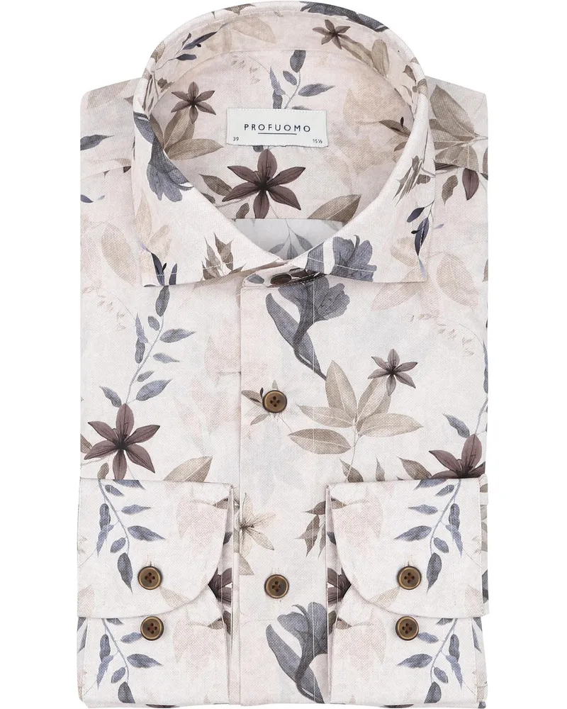 Profuomo Hemd Blumenmuster Beige Beige