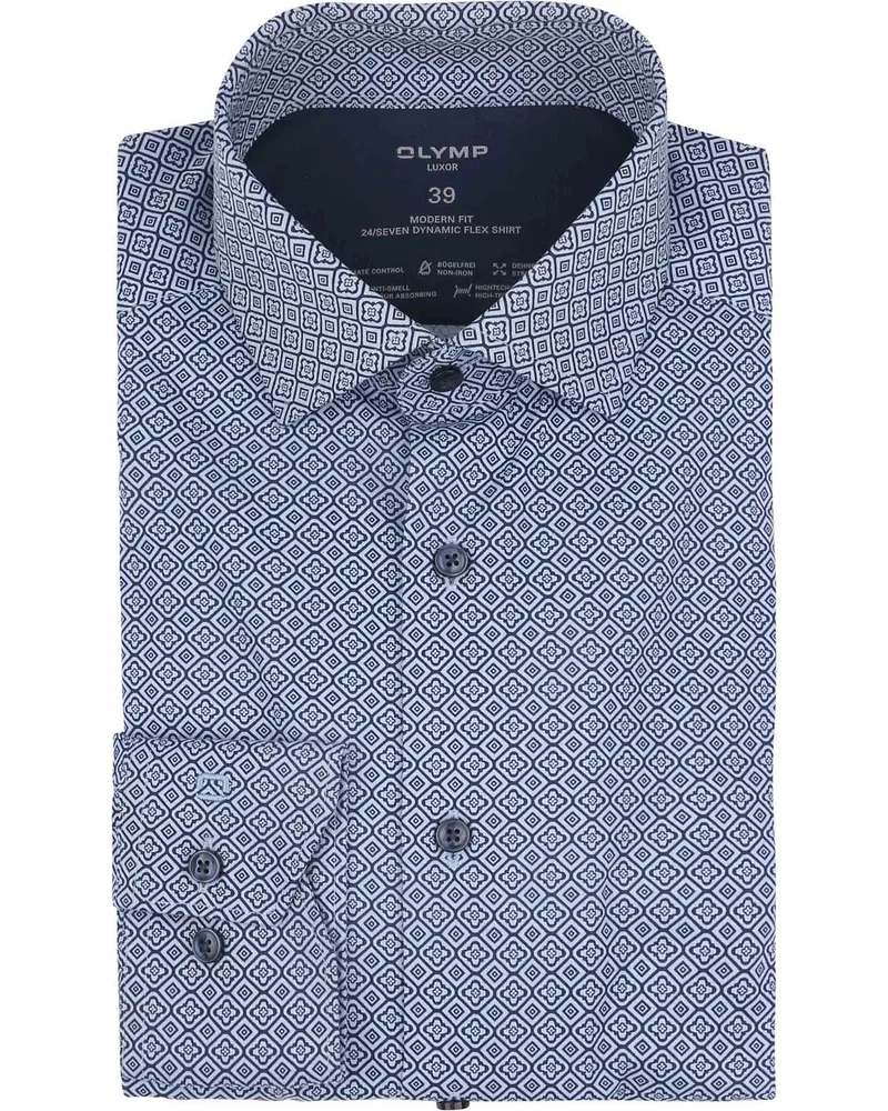 Olymp Luxor Hemd 24/Seven Druck Blau Blau