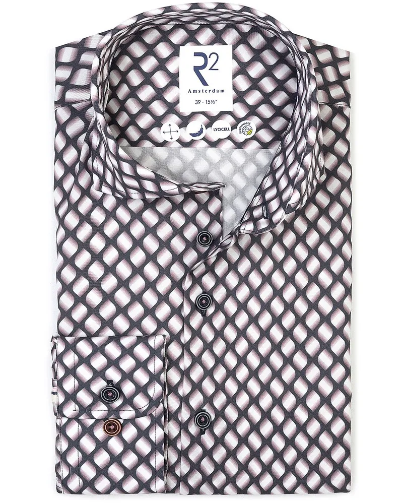 R2 Amsterdam R2 Hemd Twill Leave Druck Multicolour Schwarz