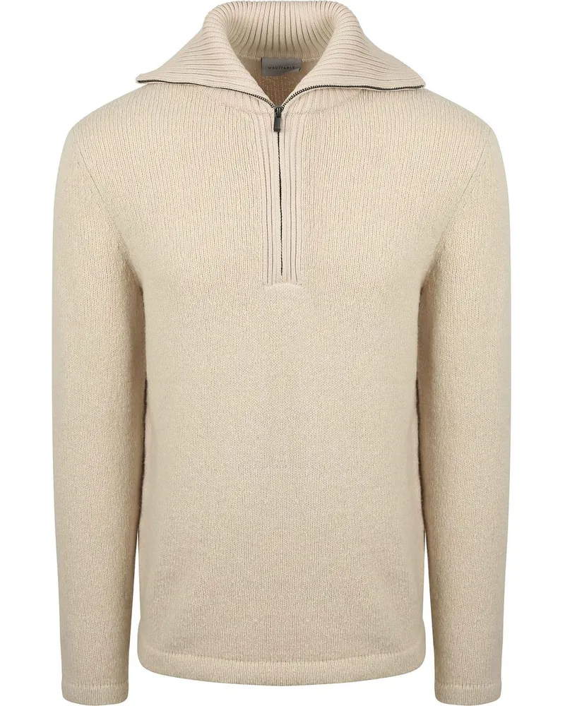 Suitable Deep Zip Pullover Boiled Wool Ecru Beige