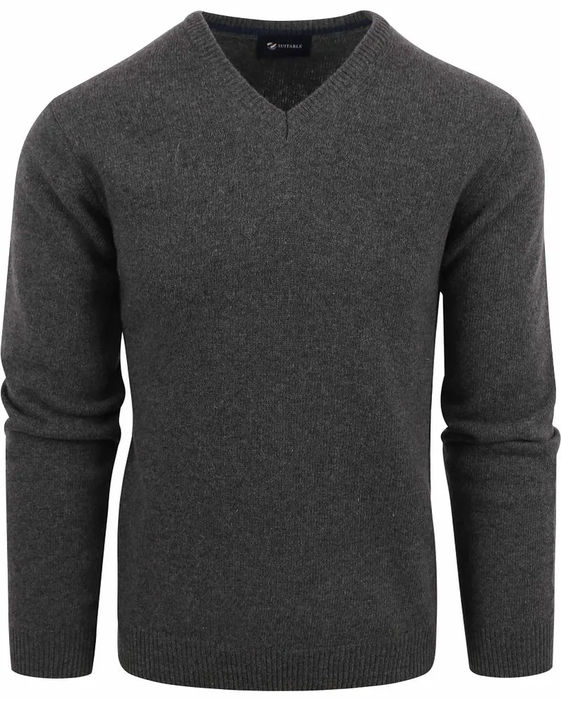 Suitable Lammwolle Pullover V-Ausschnitt Anthrazit Anthrazit