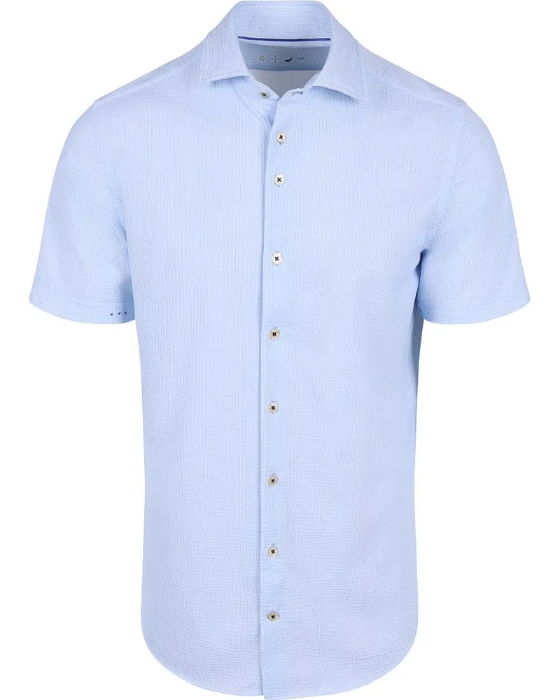 R2 Amsterdam R2 Kurzarm Hemd Seersucker Hellblau Hellblau