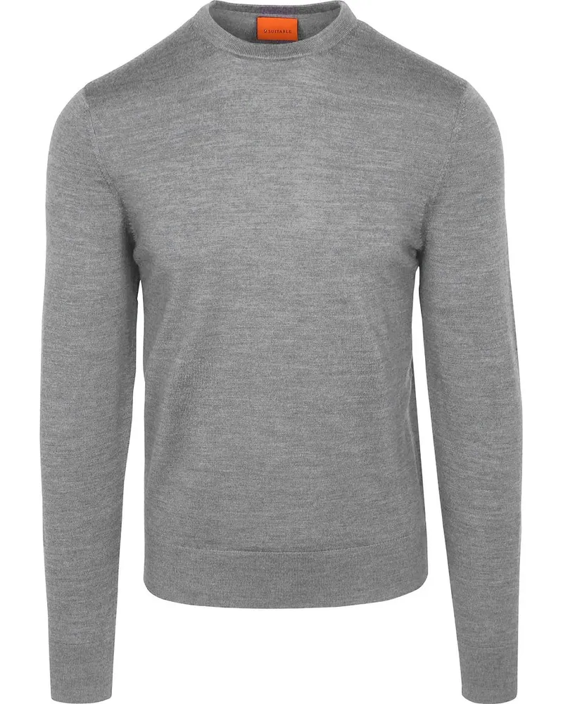 Suitable Merino Rundhalspullover Grau Grau