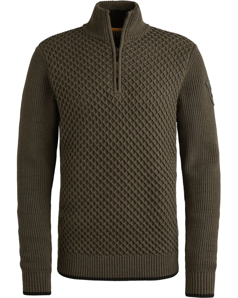 PME Legend Half Zip Structure Sweater Beluga Grün Dunkelgrün