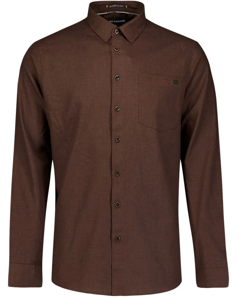 No Excess Hemd Braun Melange Flanell Braun