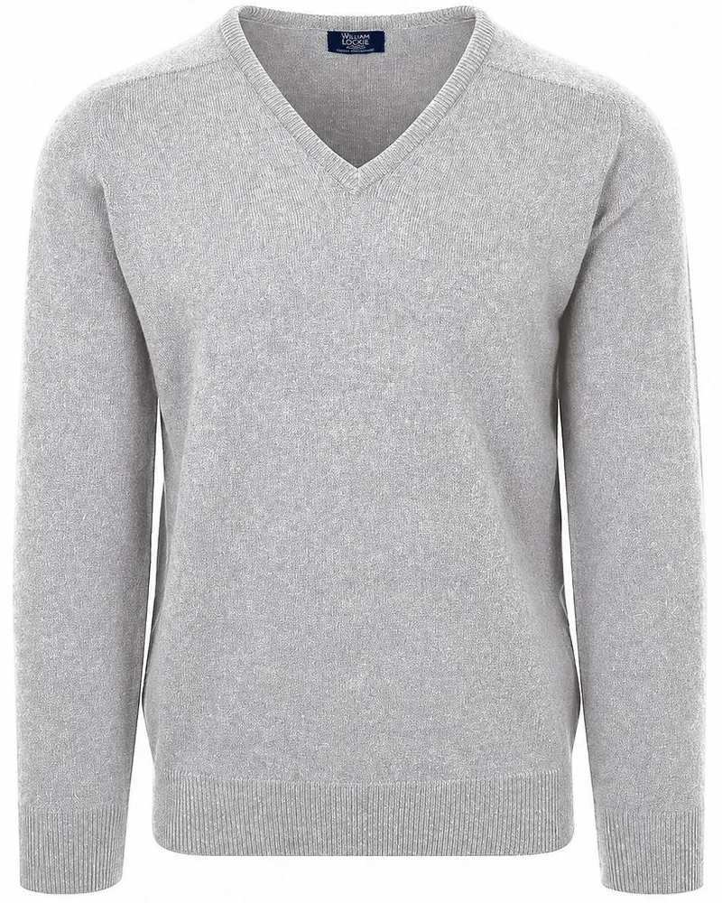 William Lockie V-Ausschnitt Pullover Lammwolle Flannel Grau Grau