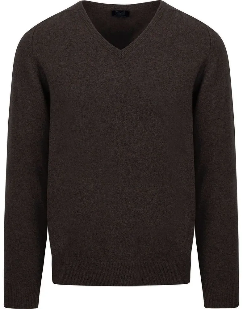 William Lockie V-Ausschnitt Pullover Lammwolle Driftwood Braun