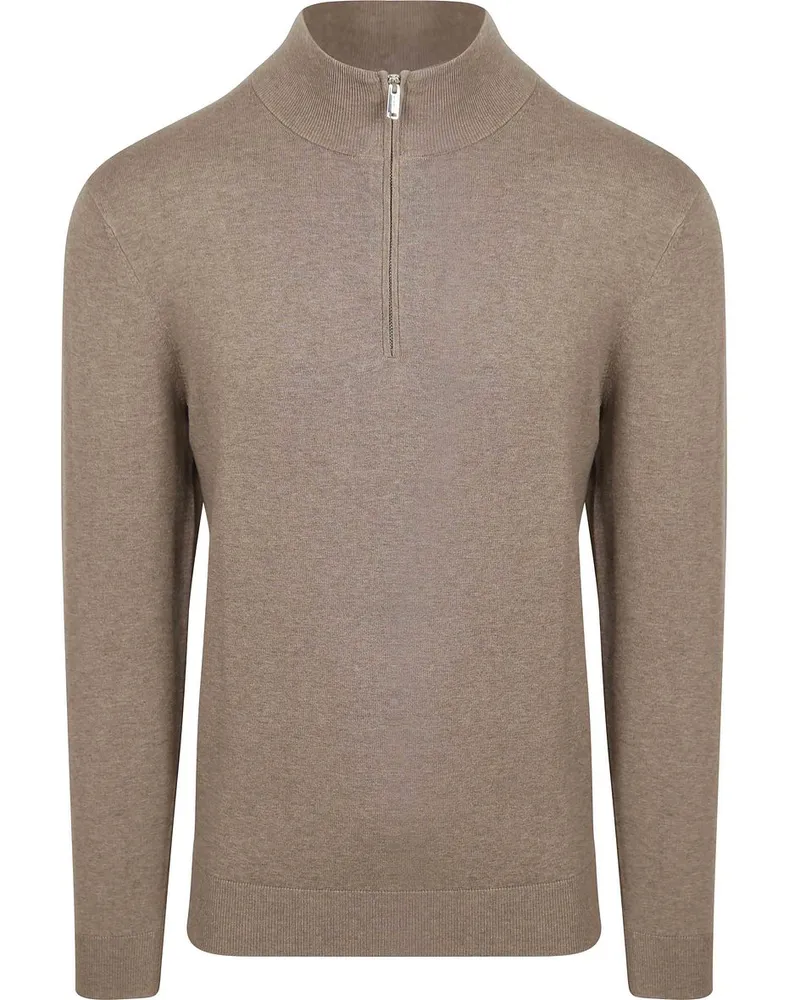 Profuomo Half Zip Pullover Luxury Basic Taupe Taupe