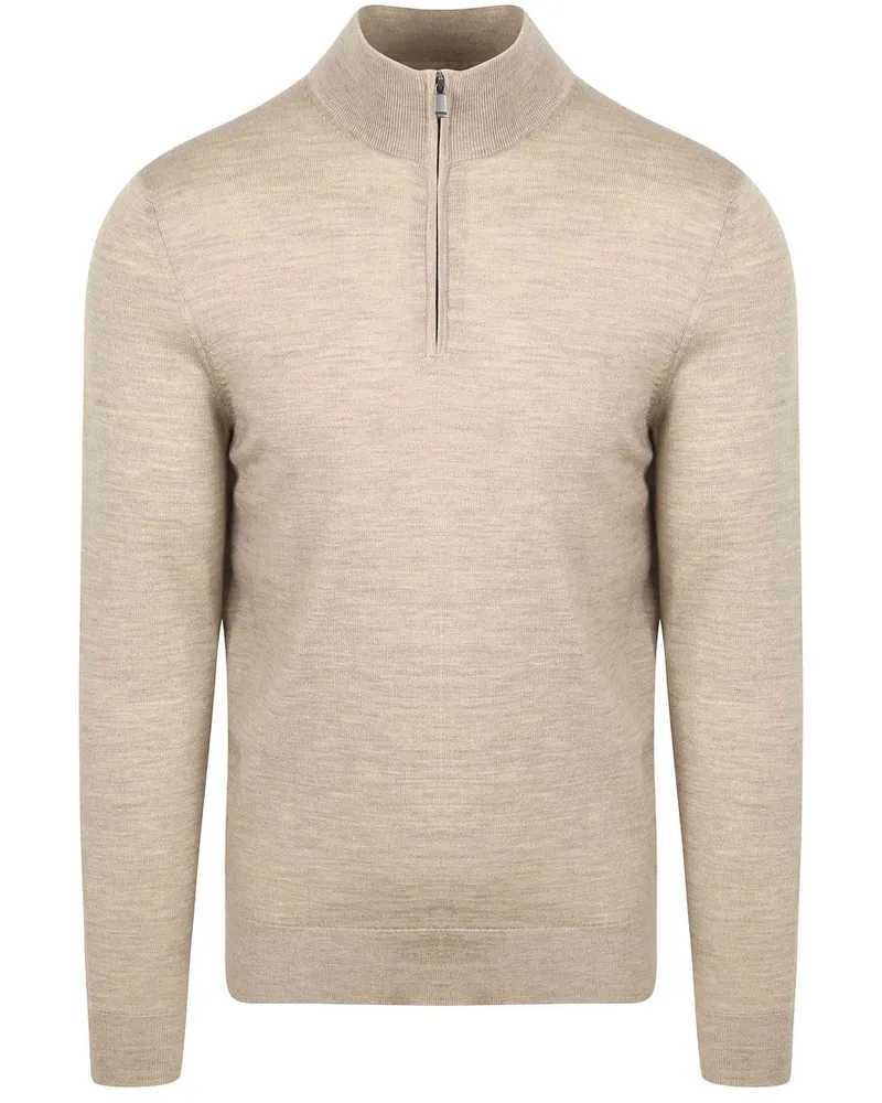 Suitable Merino Half Zip Pullover Sand Slim-Fit Beige