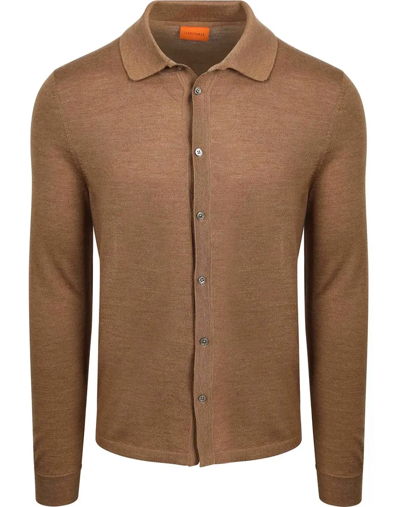 Suitable Cardigan Shirt Merino Camel Braun