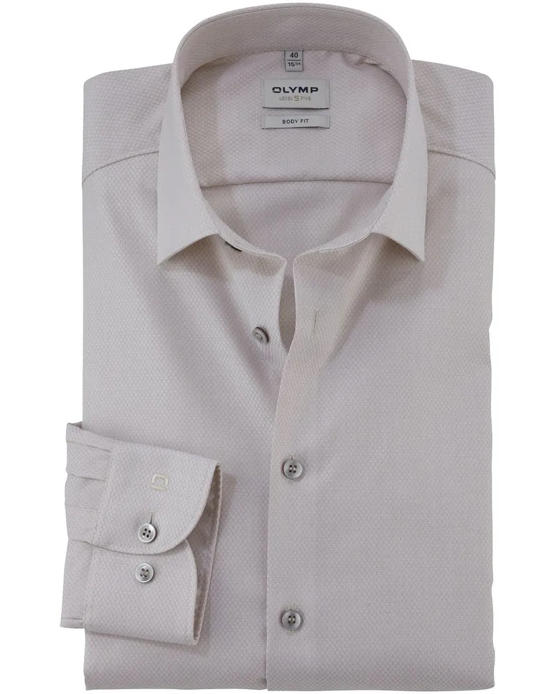 Olymp Level 5 Hemd Structure Ecru Beige