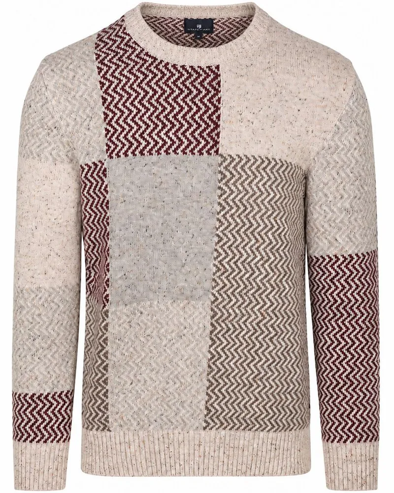 State of Art Pullover Rundhals Blockmuster Bordeaux Beige Beige