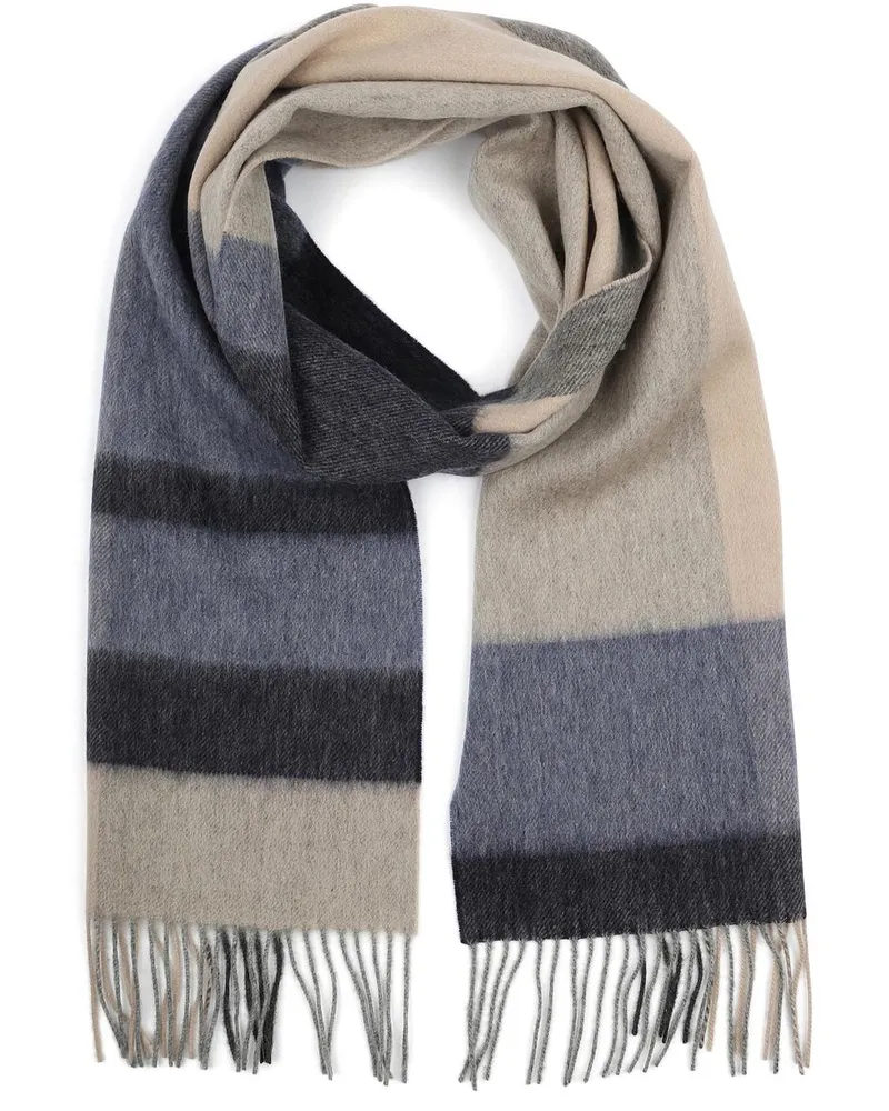 Profuomo Schal Wolle Colourblock Blau Grau Beige Blau