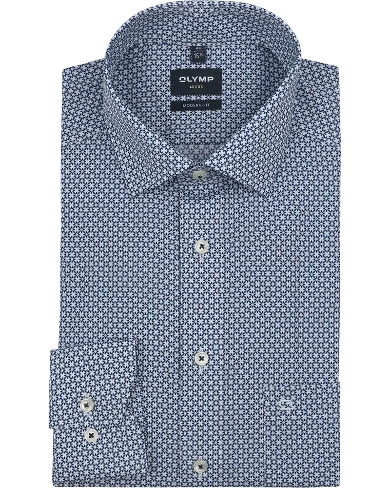Olymp Luxor Hemd Extra Long Sleeves Blumenmuster Blau Dunkelblau