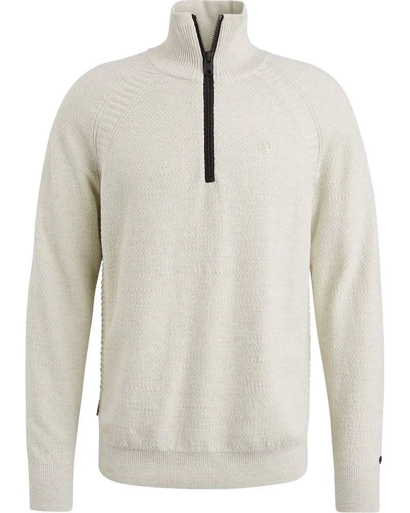 Cast Iron Knitted Half Zip Pullover Ecru Beige