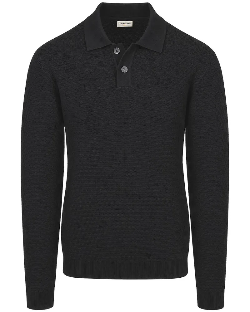 No Excess Polo Buttons Schwarzer Jacquard-Strick Schwarz