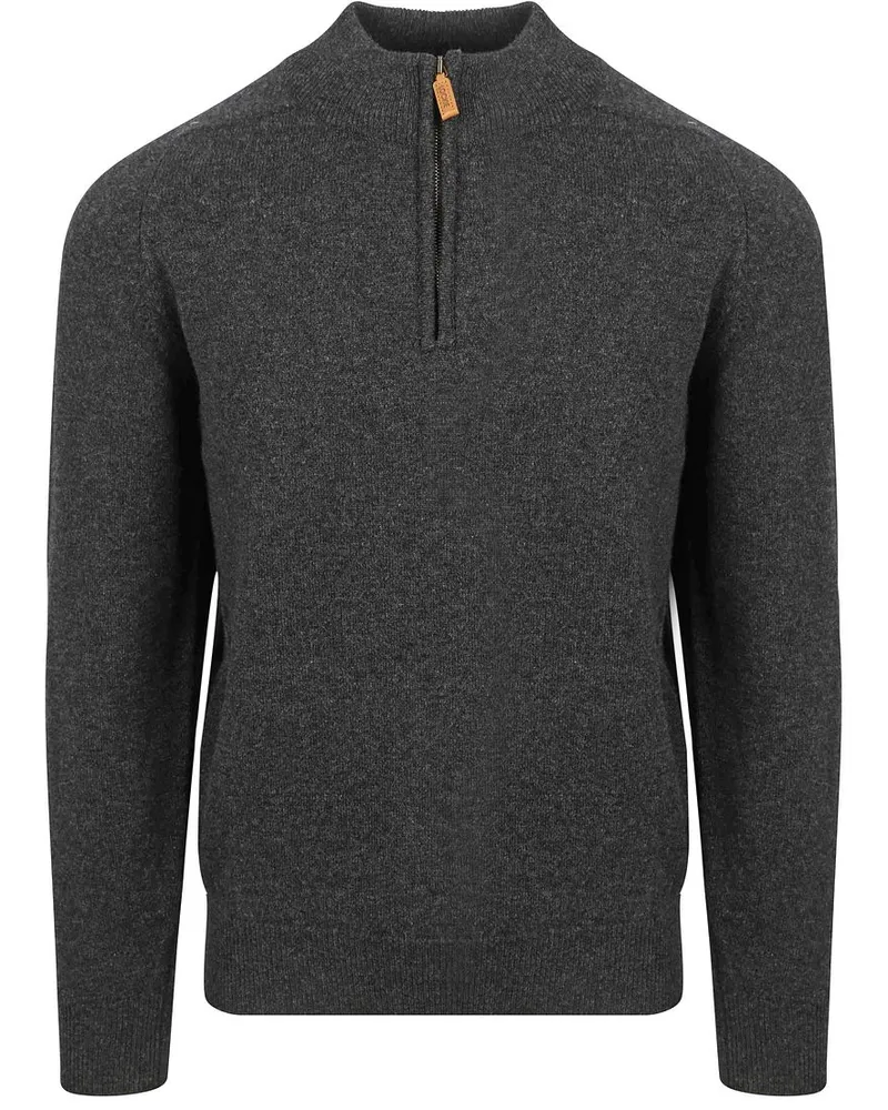 William Lockie Half Zip Pullover Lammwolle Charcoal Melange Grau