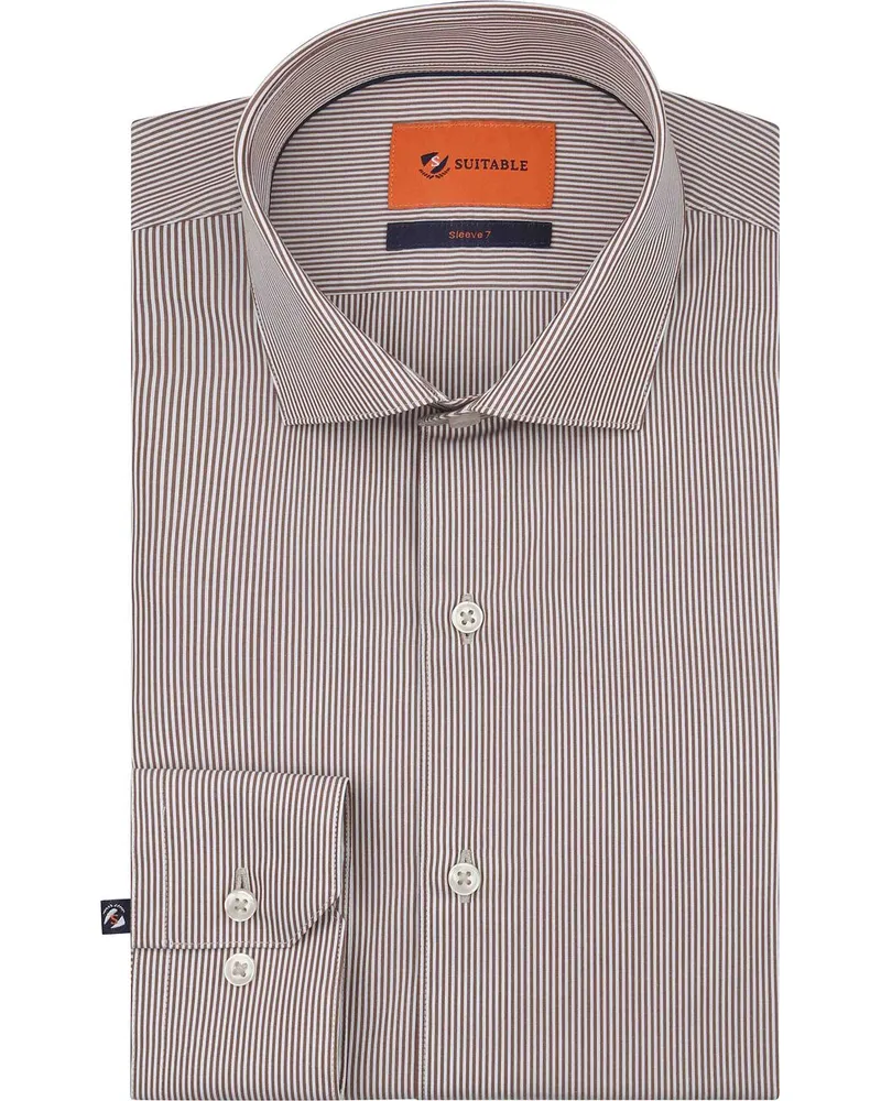 Suitable Twill Hemd Extra Langarm Streifen Braun Braun