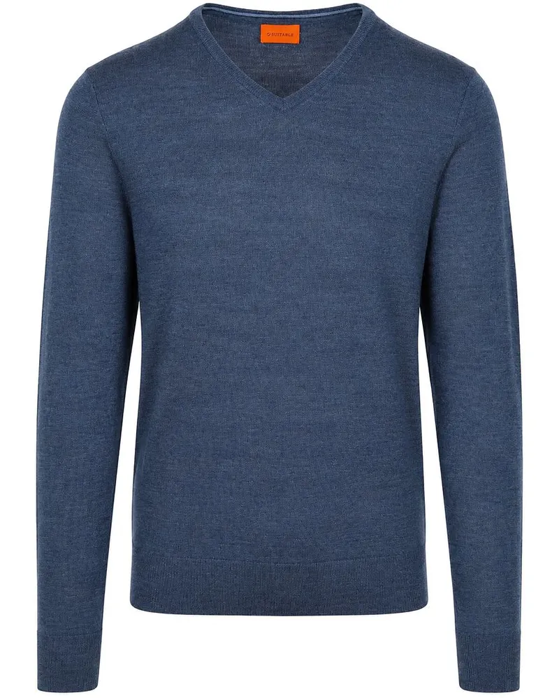 Suitable Merino Pullover V-Ausschnitt Denim Blau Blau