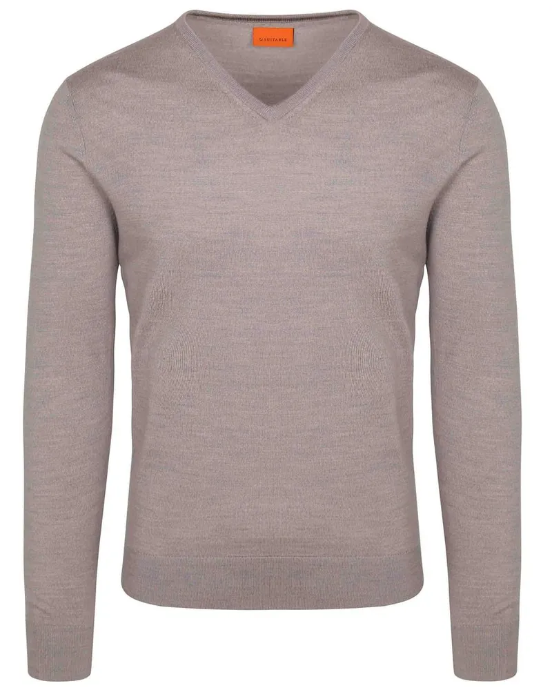 Suitable Merino Pullover V-Ausschnitt Greige Grau