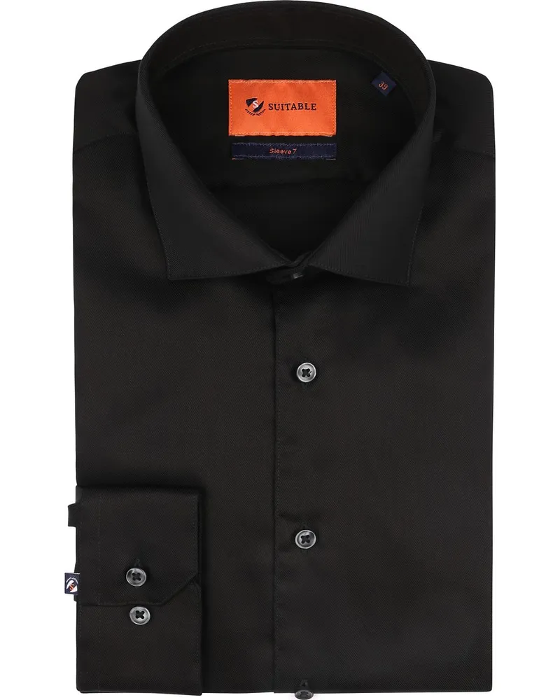 Suitable Hemd Extra Lange Ärmel Twill Schwarz Schwarz